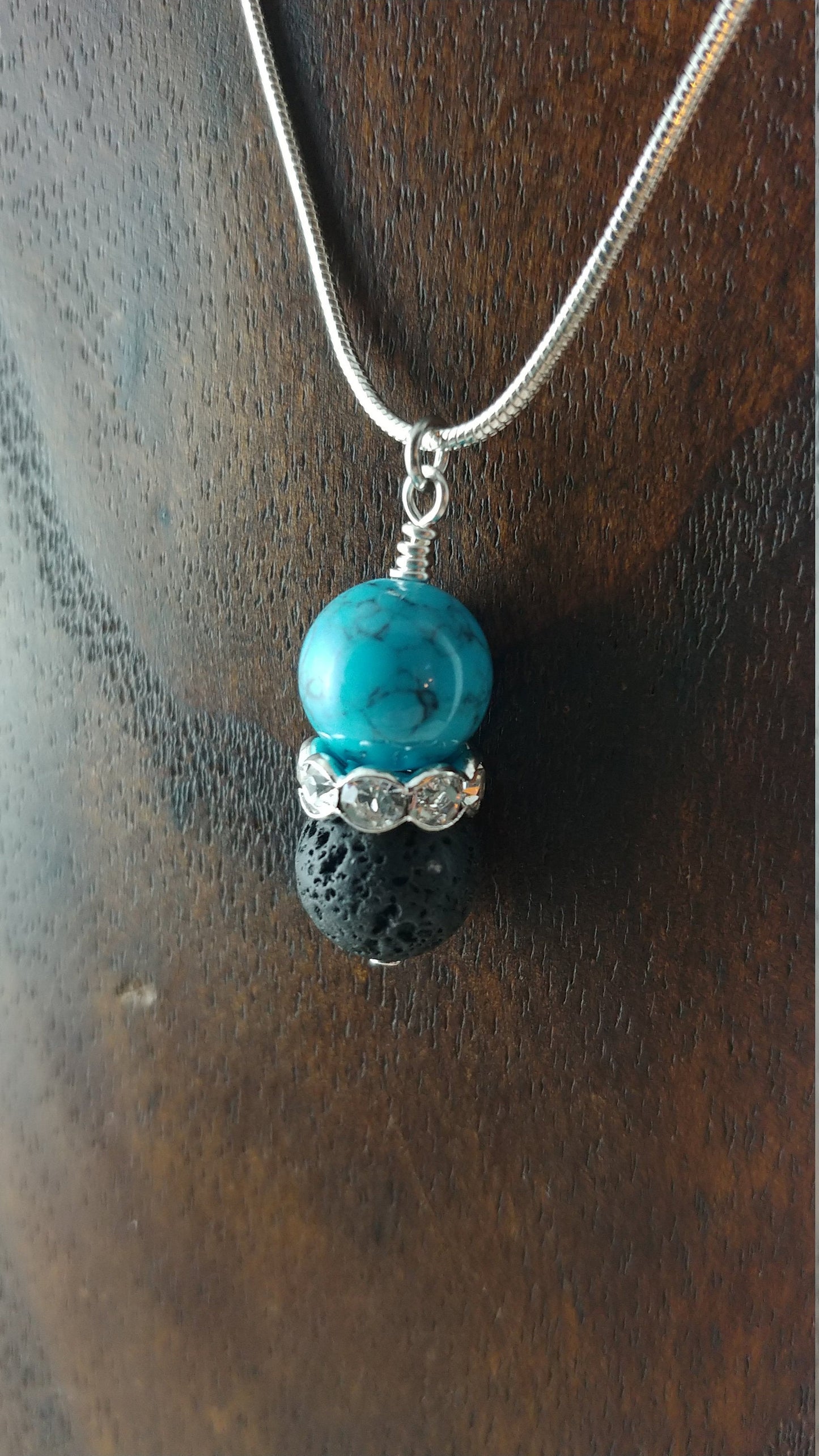 Necklace with 10mm Lava Stone - Crystal Rhinestone - Spacer Bead || 5 Colors to select from
