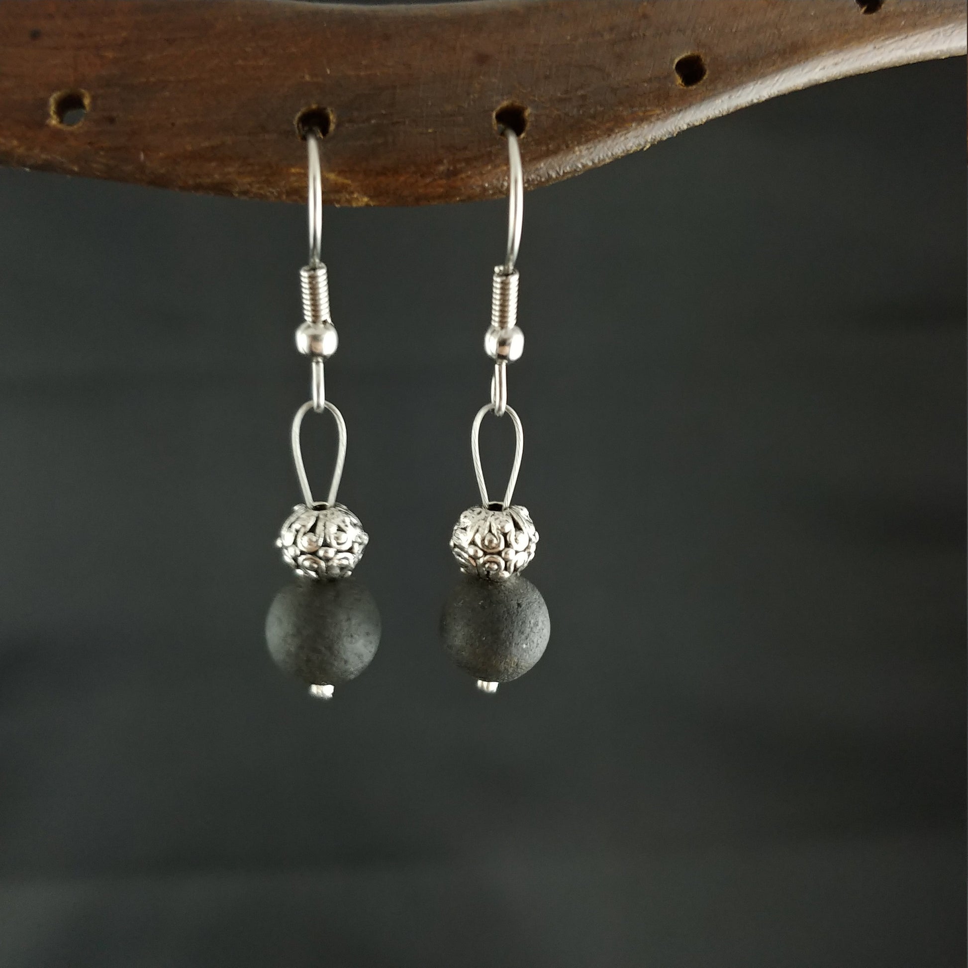 Iceland lava earrings with lava and round spacer bead