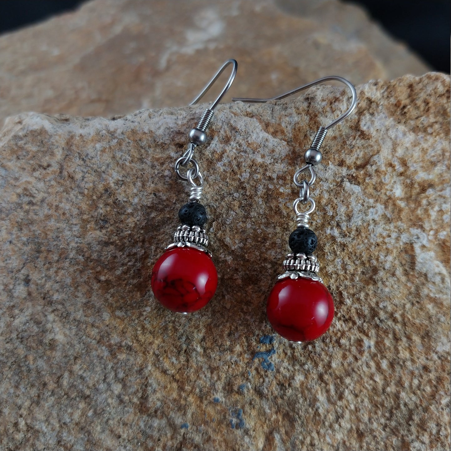 Dark Lava Earrings with 4mm Lava – Icelandic Handmade Jewelry