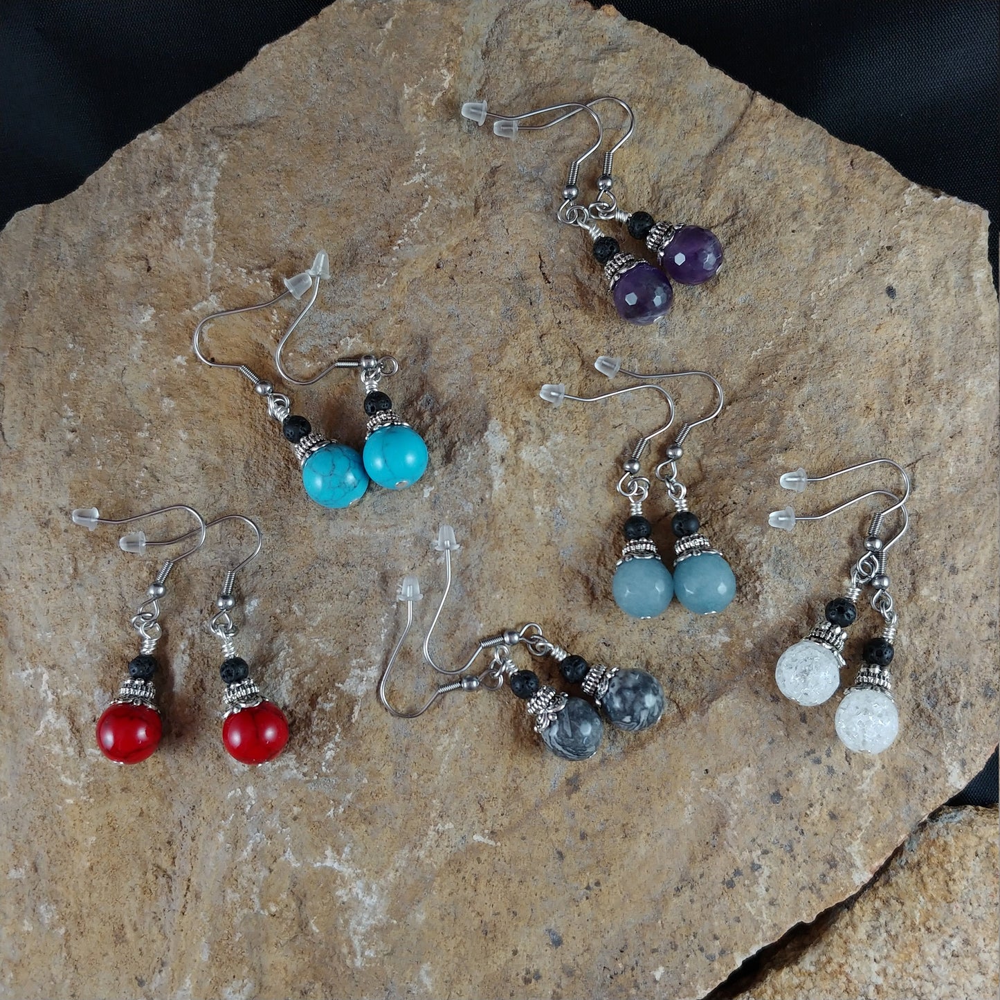 Dark Lava Earrings with 4mm Lava – Icelandic Handmade Jewelry