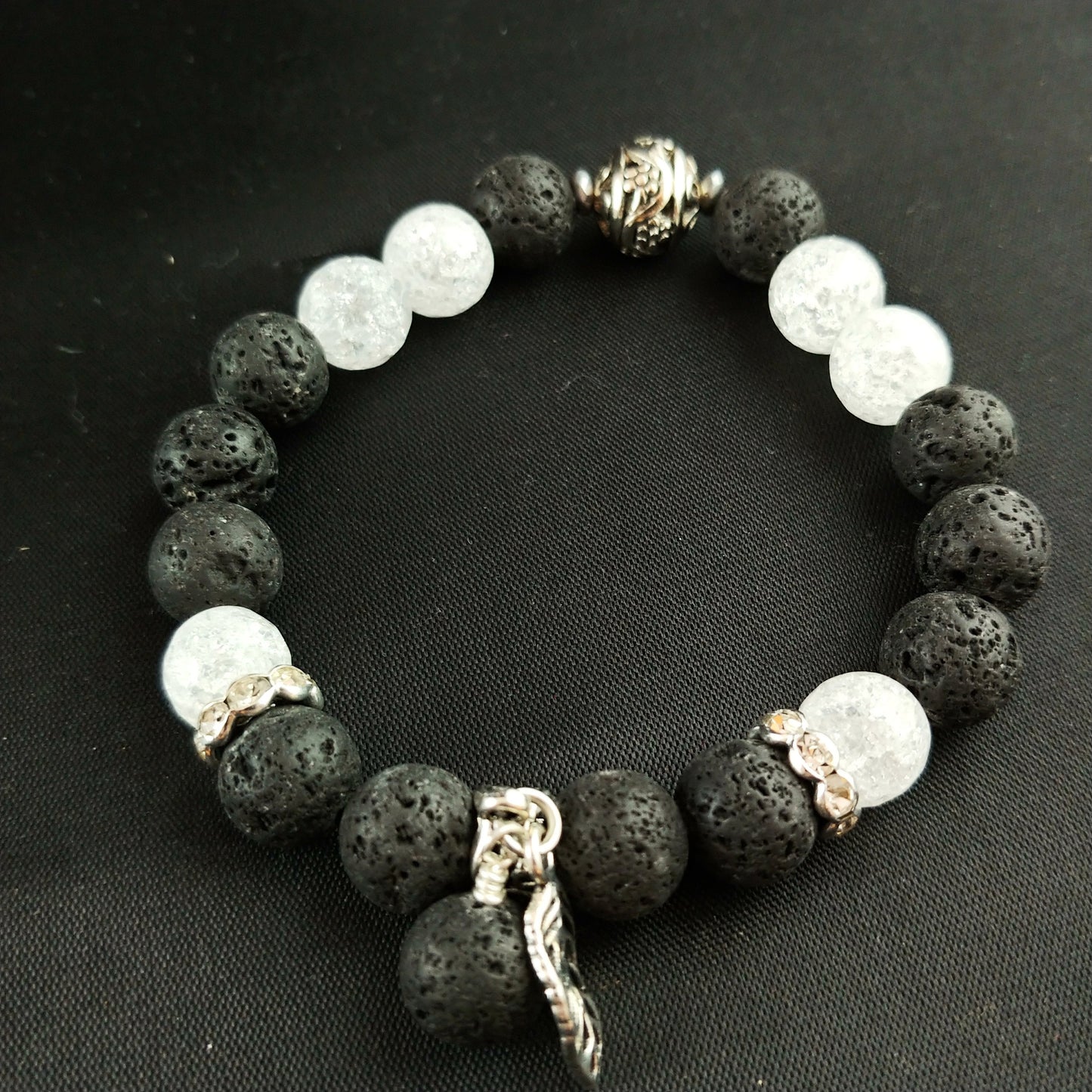 Lava and Crackle Crystal Gemstone Bracelet - Larger 10mm Beads - Iceland Jewelry