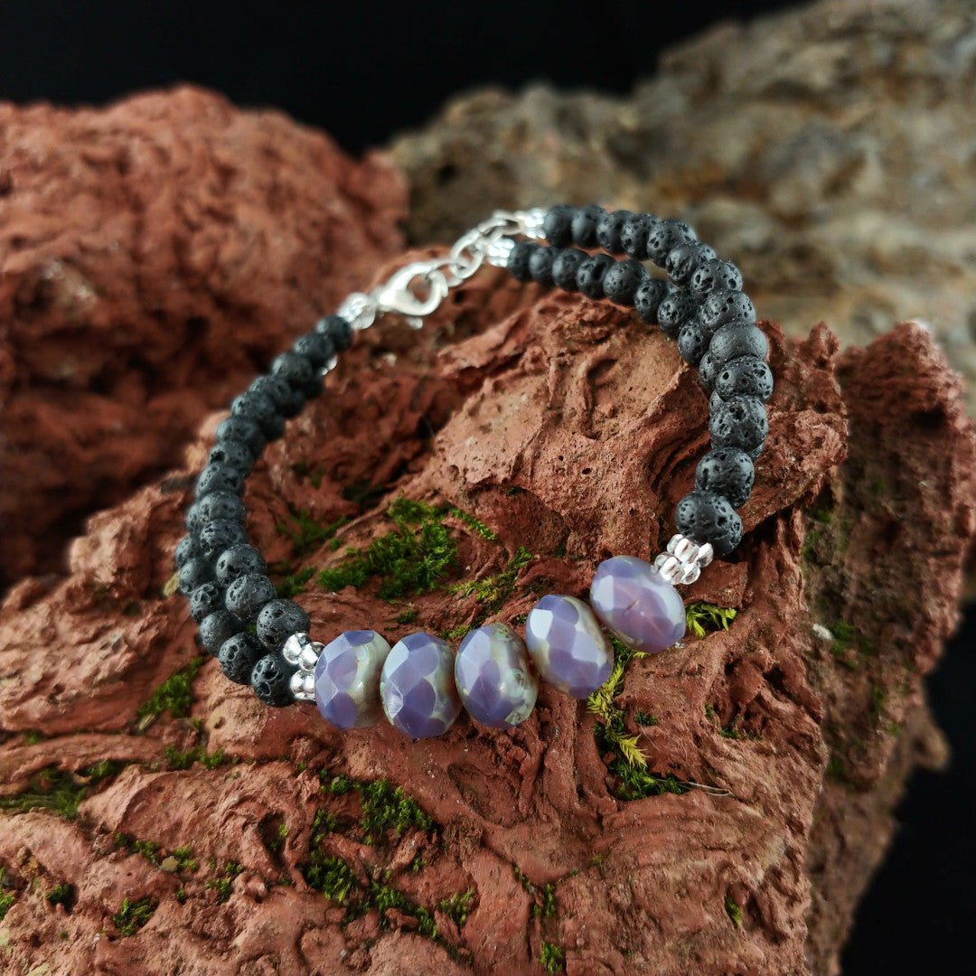 Violet Opal Picasso and Lava Bracelet – Lava Rock Reykjavik – Icelandic Jewelry