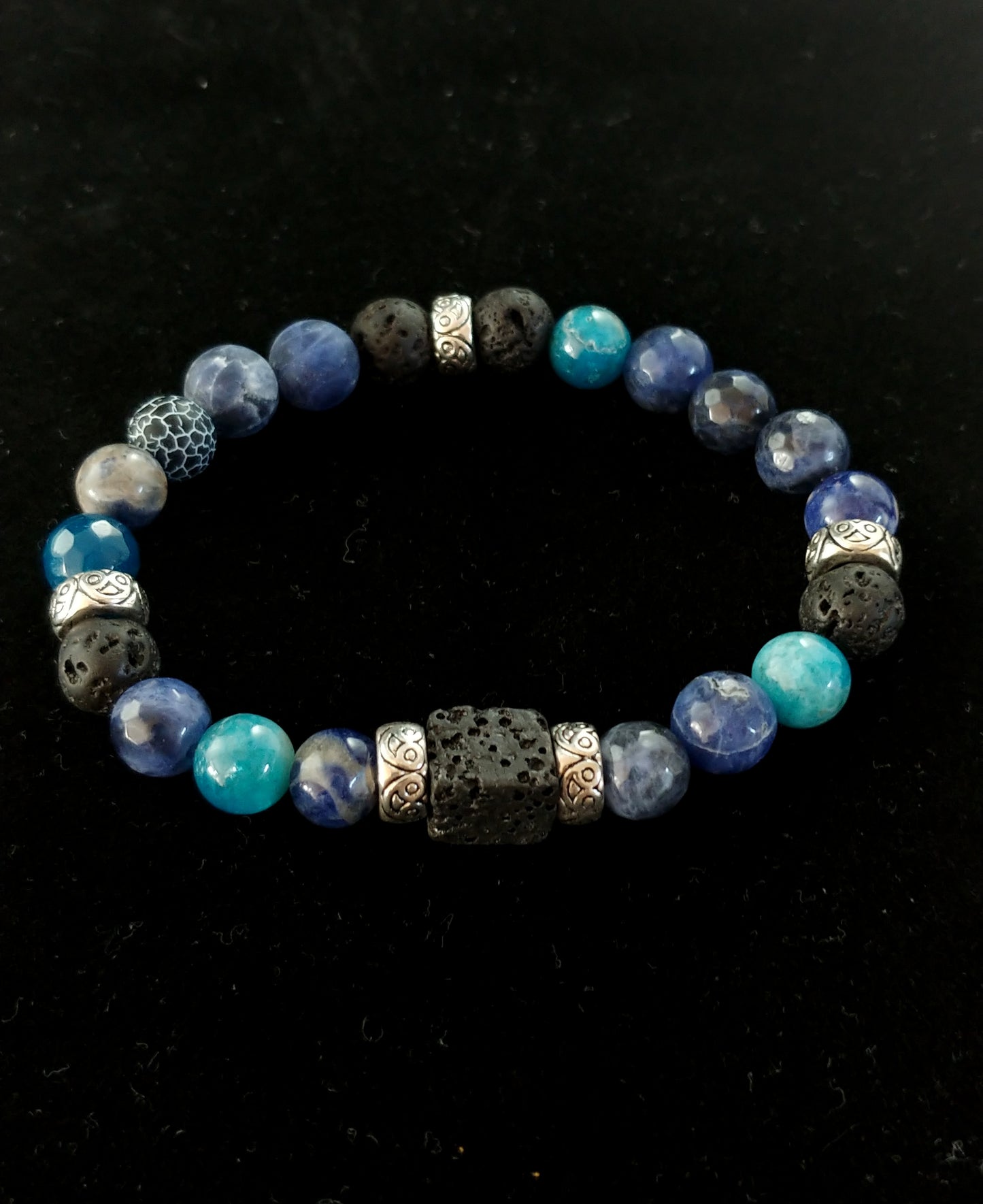 Mix of Blue Gemstone Beads and Lava Cube Bracelet