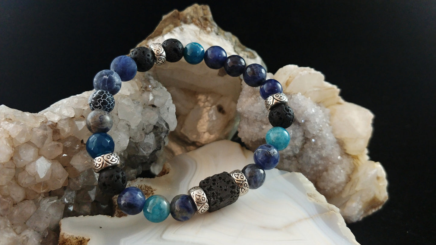 Mix of Blue Gemstone Beads and Lava Cube Bracelet