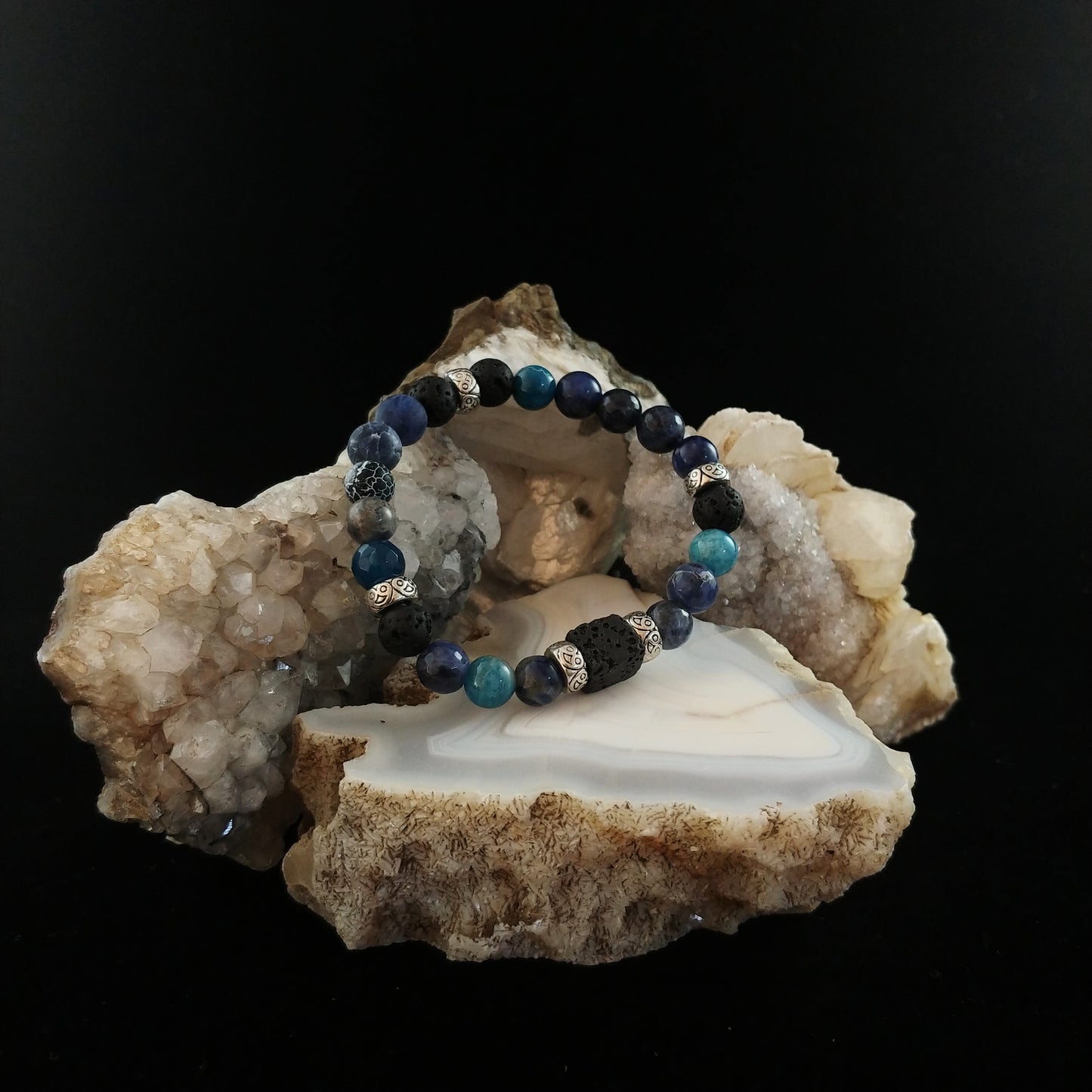 Mix of Blue Gemstone Beads and Lava Cube Bracelet