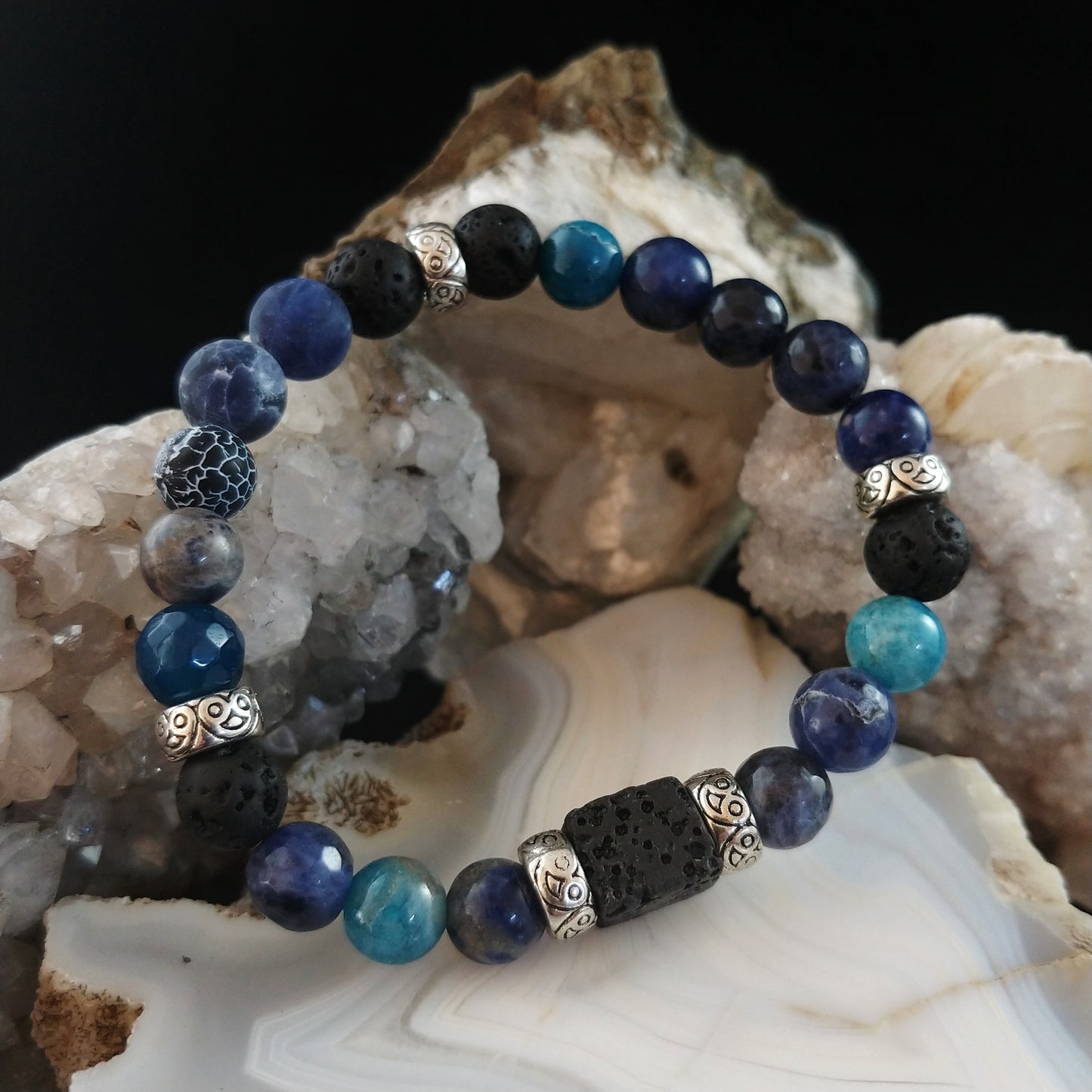 Mix of Blue Gemstone Beads and Lava Cube Bracelet