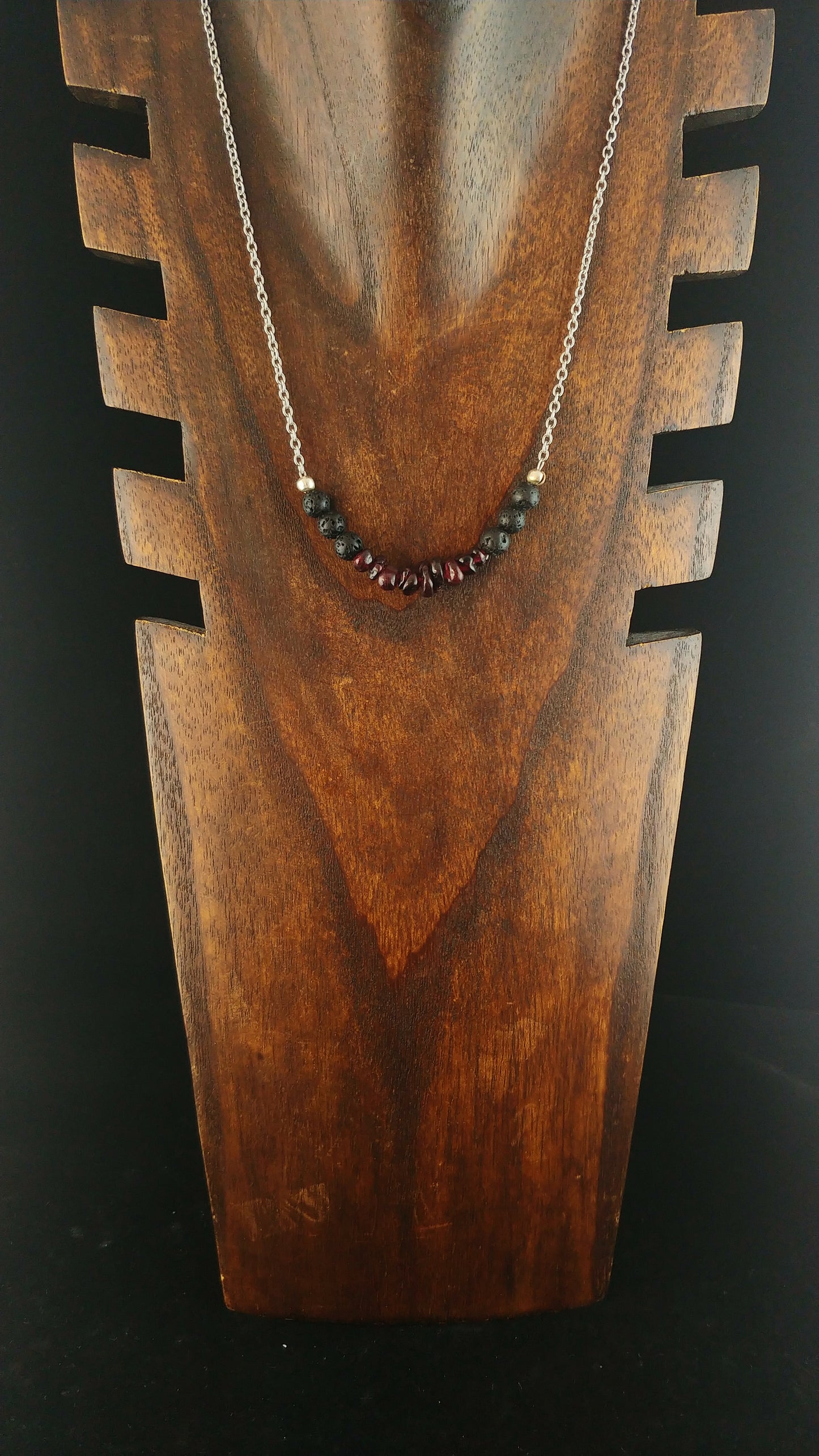 Lava and Natural Garnet Necklace - Icelandic Handmade Jewelry