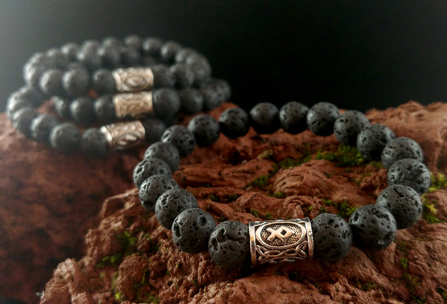 Lava Rock Runes Bracelet - Runic Viking Bracelet