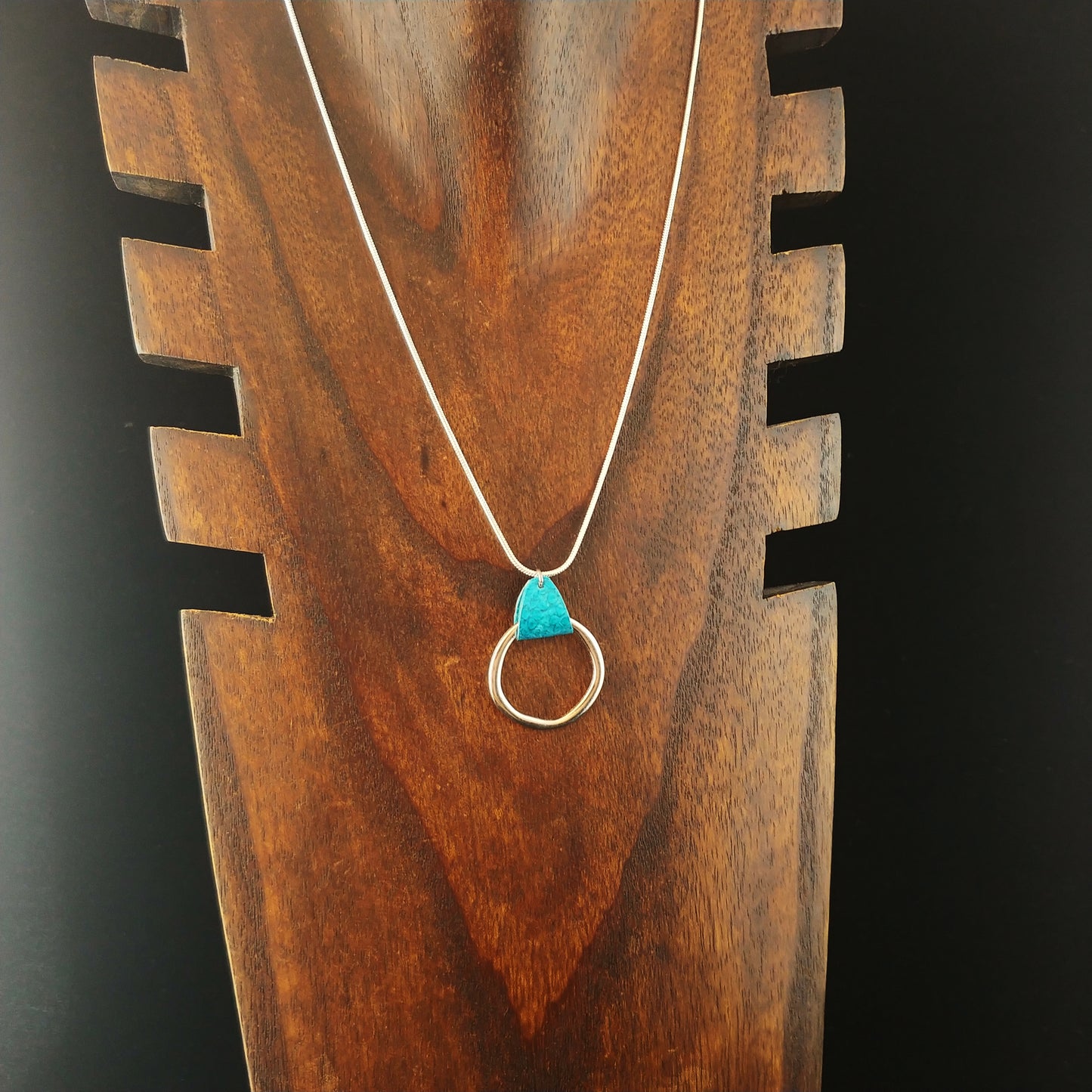 Blue Salmon Leather Silver Circle Necklace - Icelandic Fish Leather Jewelry - Handmade in Iceland