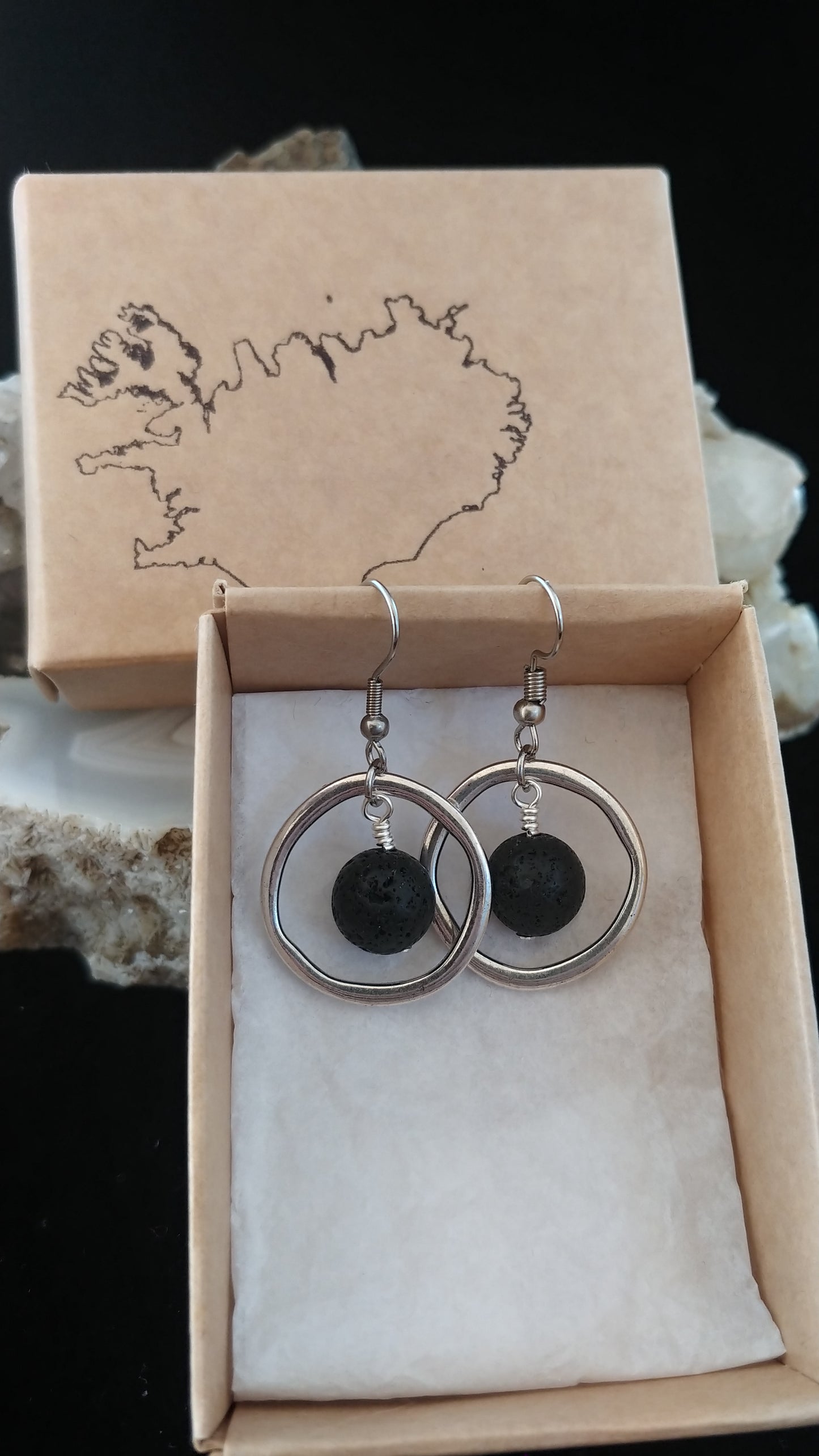 Circle Earrings with Lava Rock