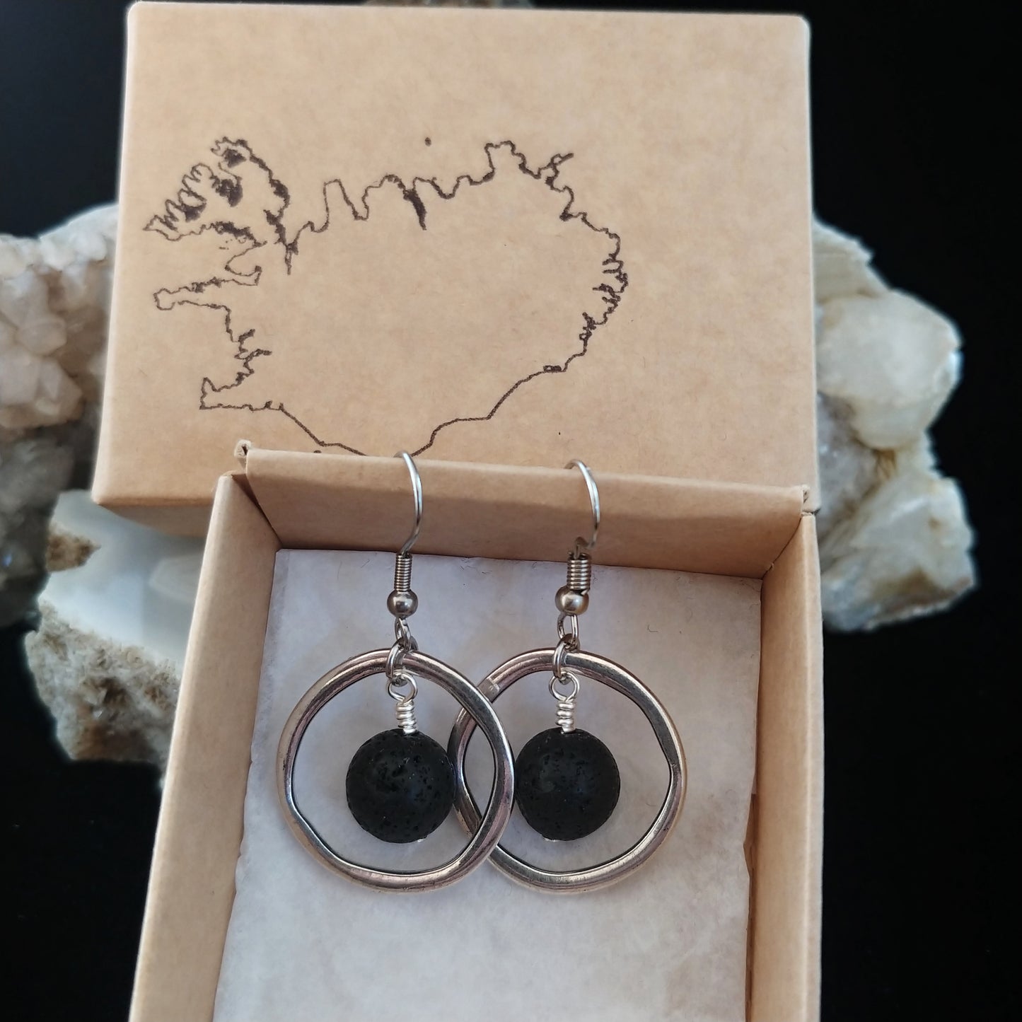 Circle Earrings with Lava Rock