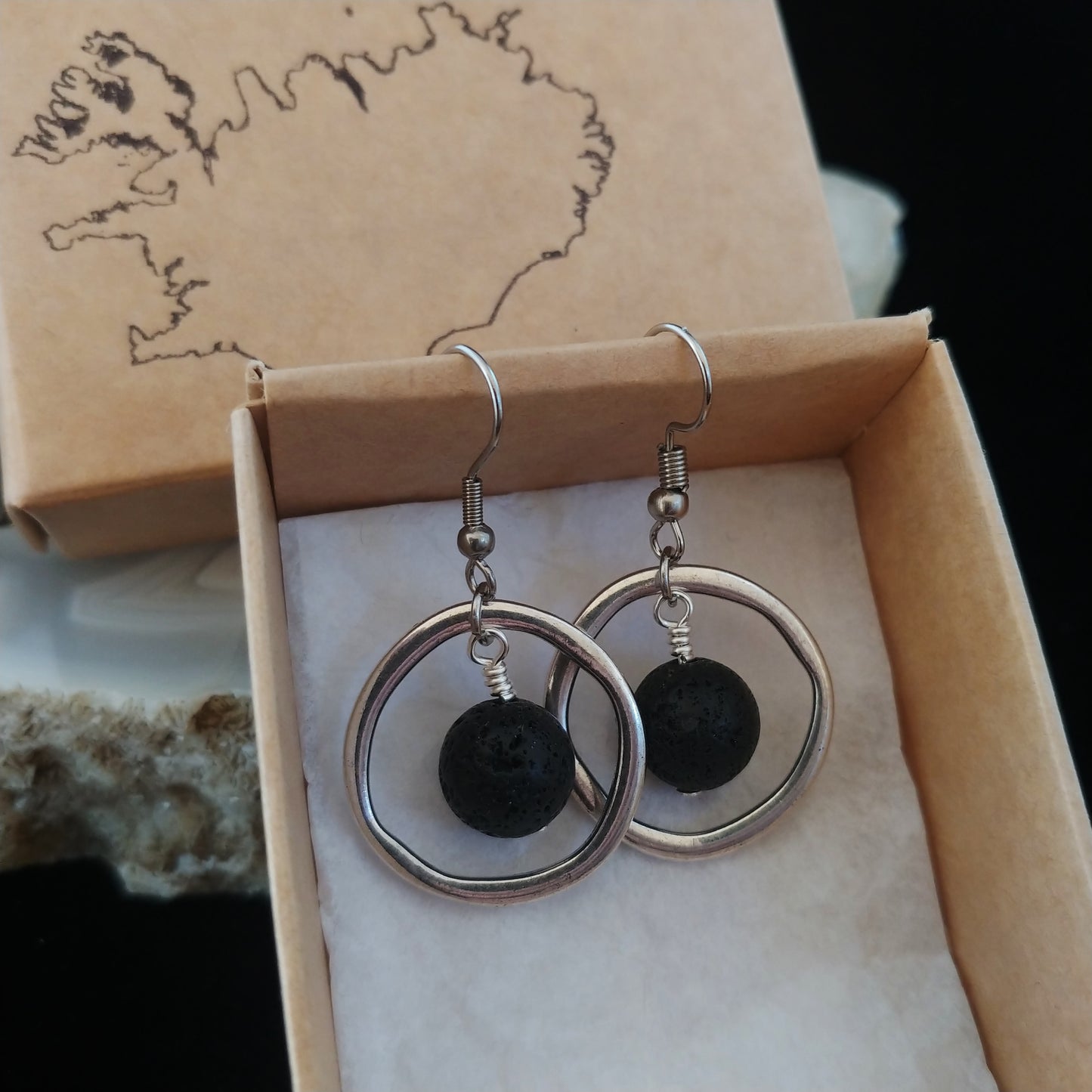 Circle Earrings with Lava Rock