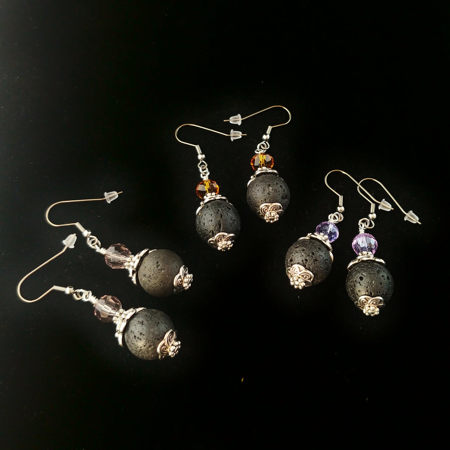Crystal and Lava Rock Statement Earrings