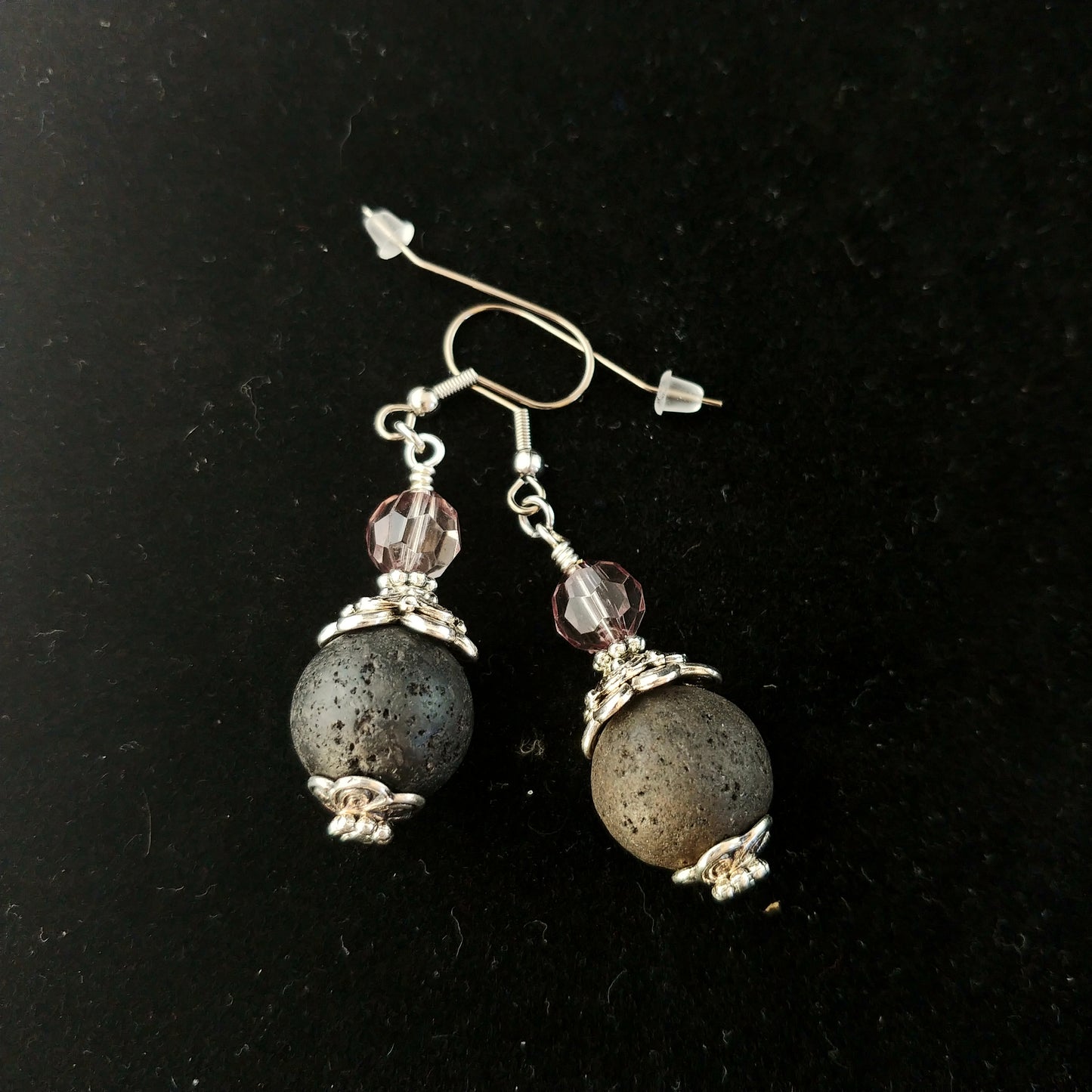 Crystal and Lava Rock Statement Earrings