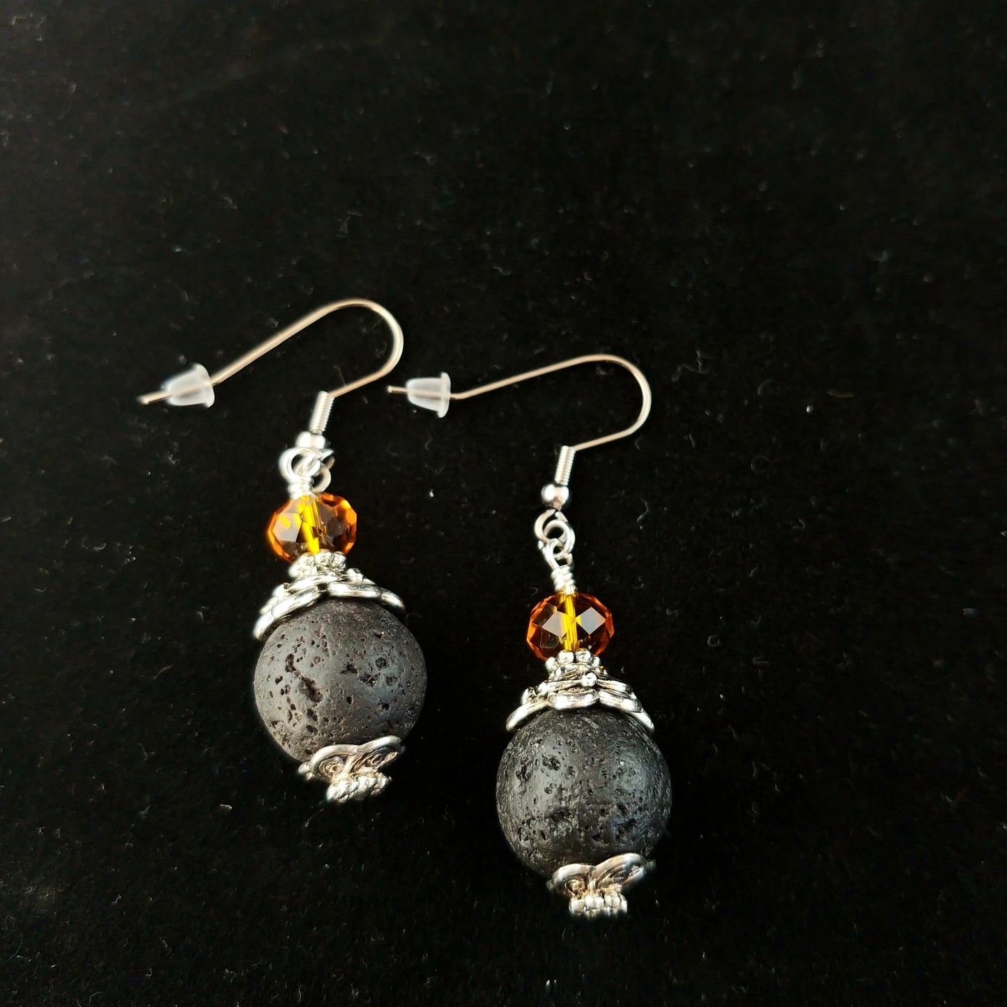 Crystal and Lava Rock Statement Earrings