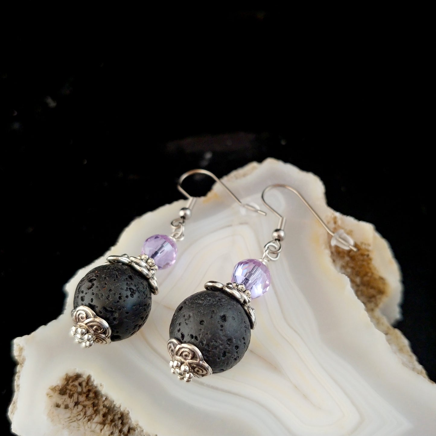 Crystal and Lava Rock Statement Earrings