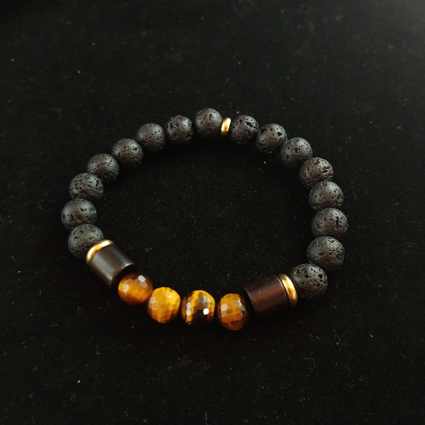 Tigers Eye Lava Bracelet with Large Wood Spacers