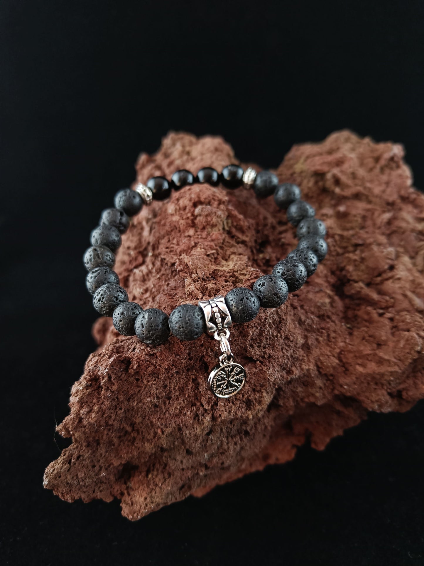 Vegvisir LavaRock Bracelet - Bracelet with Icelandic Vegvisir magical stave