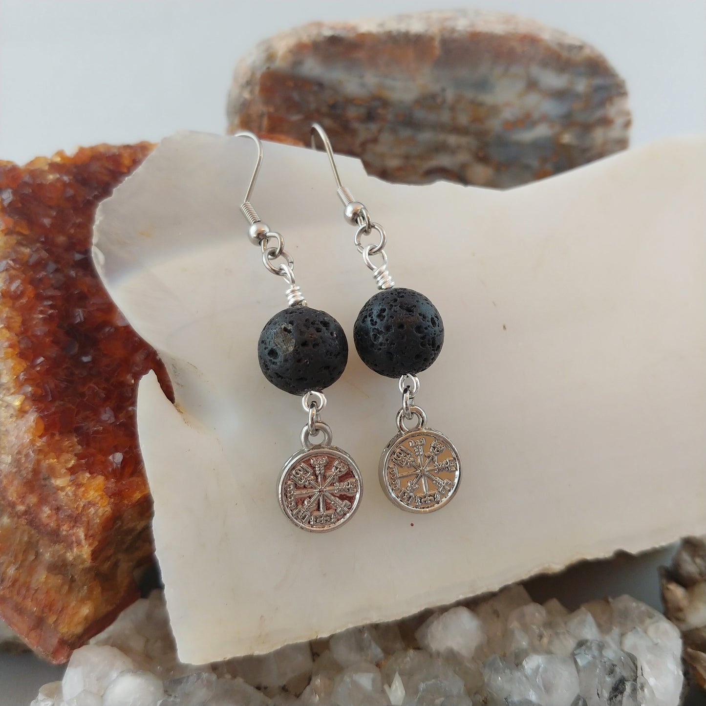 Vegvísir Lava Rock Earrings - Icelandic Jewelry
