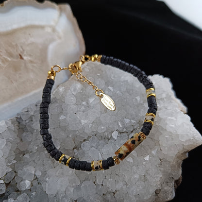 LavaRockReykjavik - Golden Dalmatian Jasper Stone Bracelet and Earrings Set
