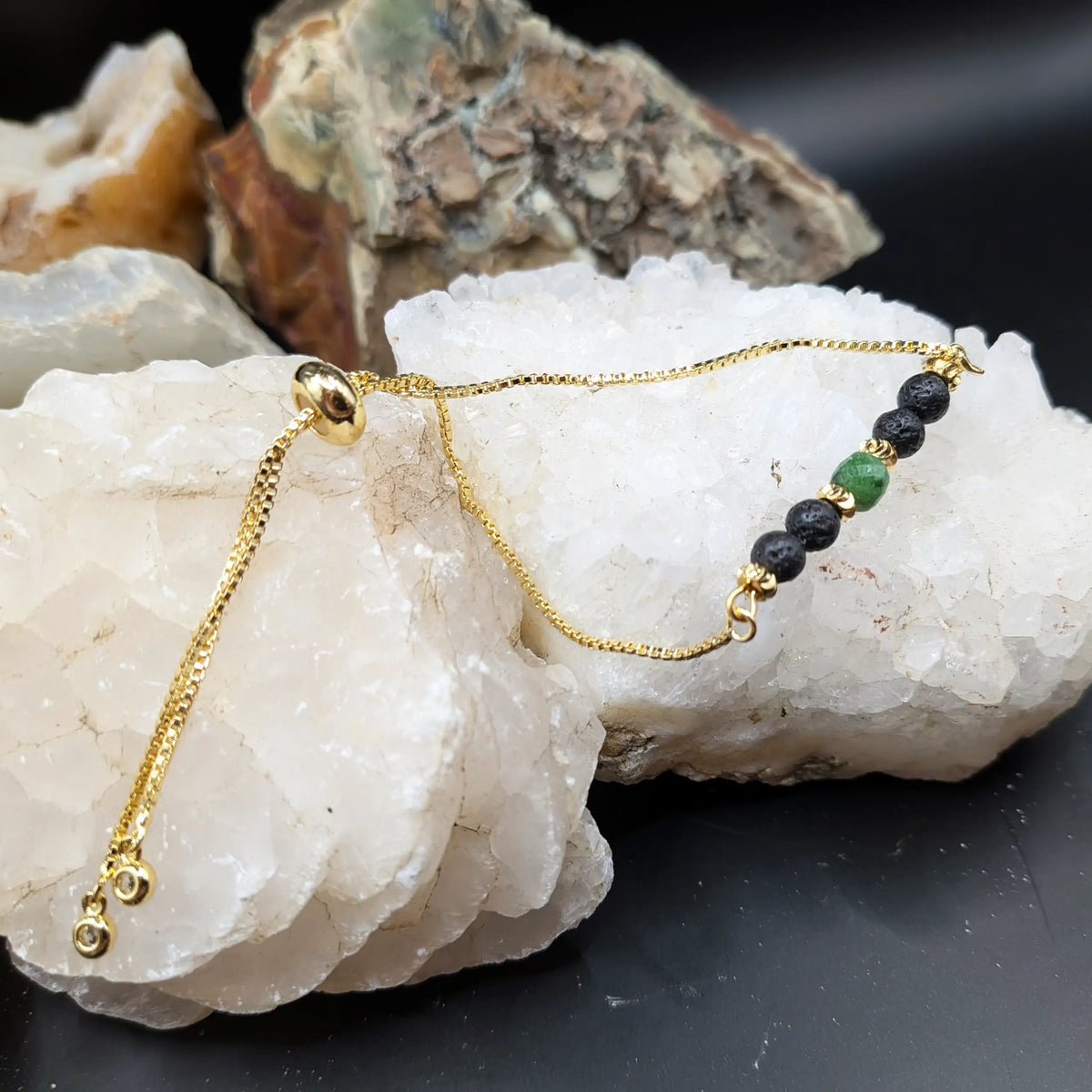 Golden Lava and Gemstone Bracelets