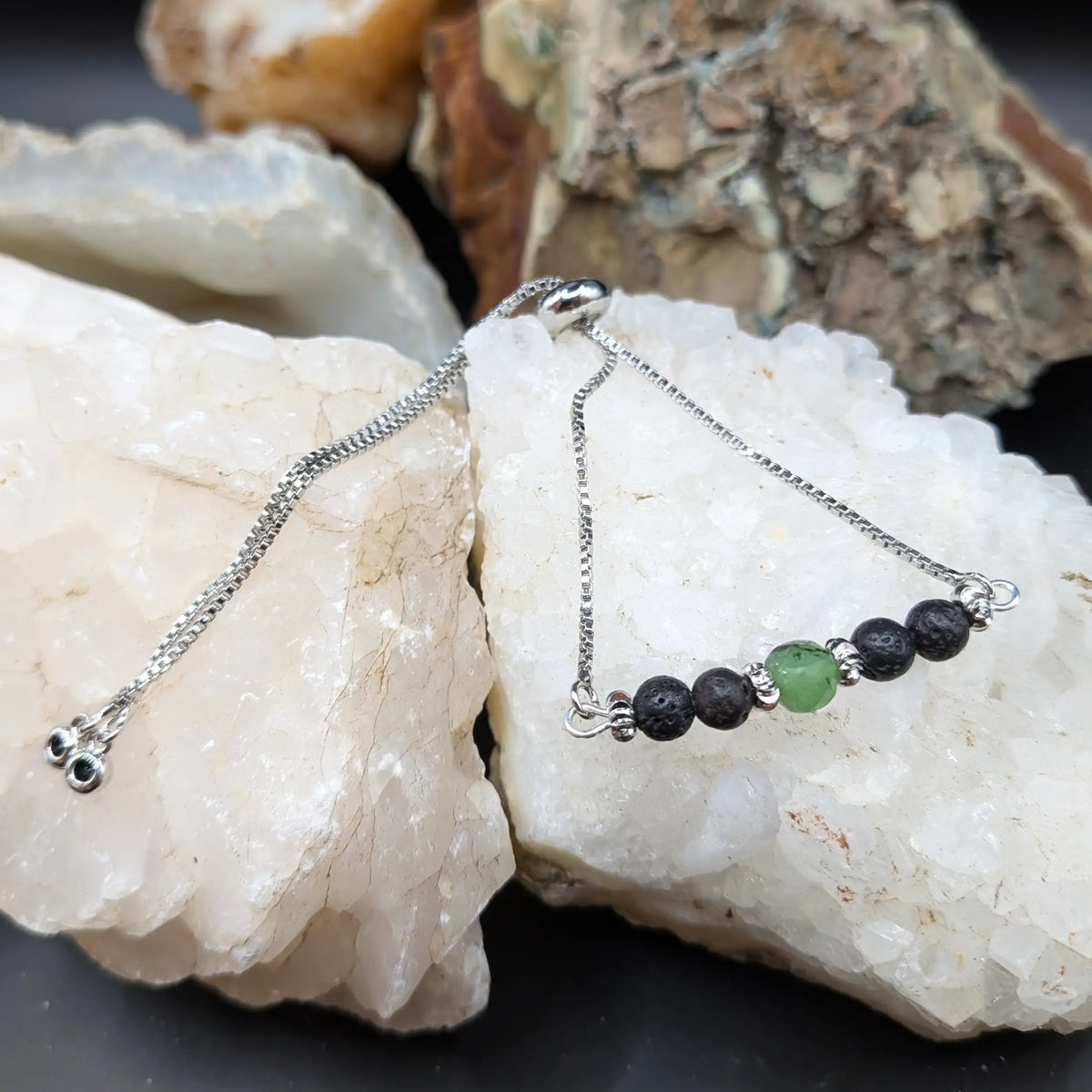 Silver Lava and Gemstone Bracelets