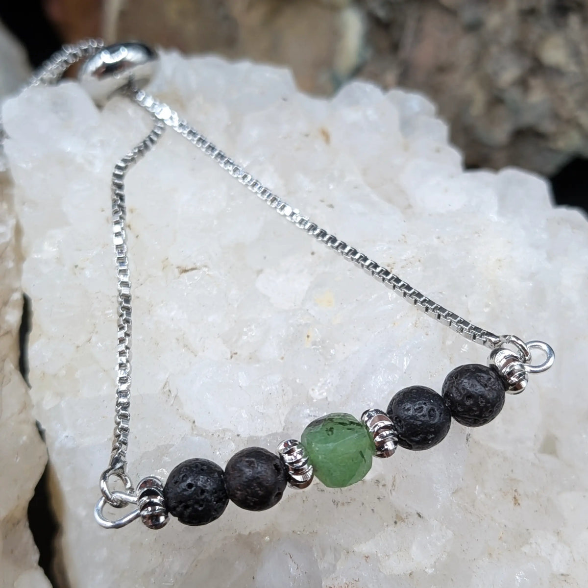 Silver Lava and Gemstone Bracelets