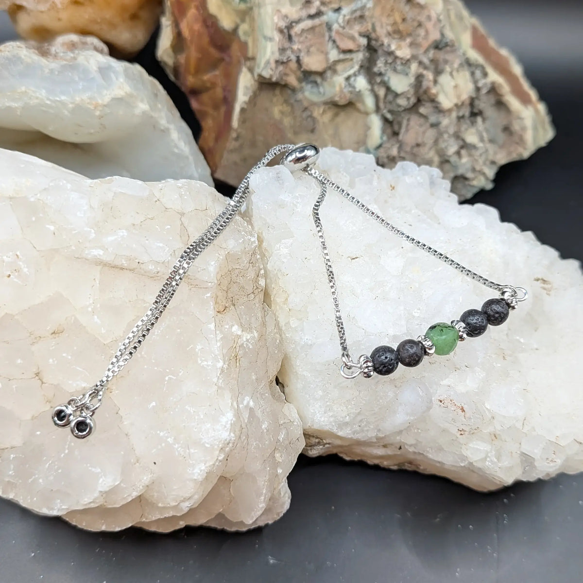 Silver Lava and Gemstone Bracelets