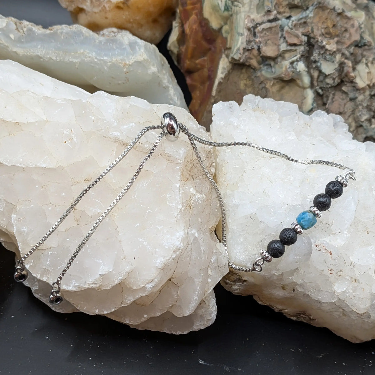 Silver Lava and Gemstone Bracelets