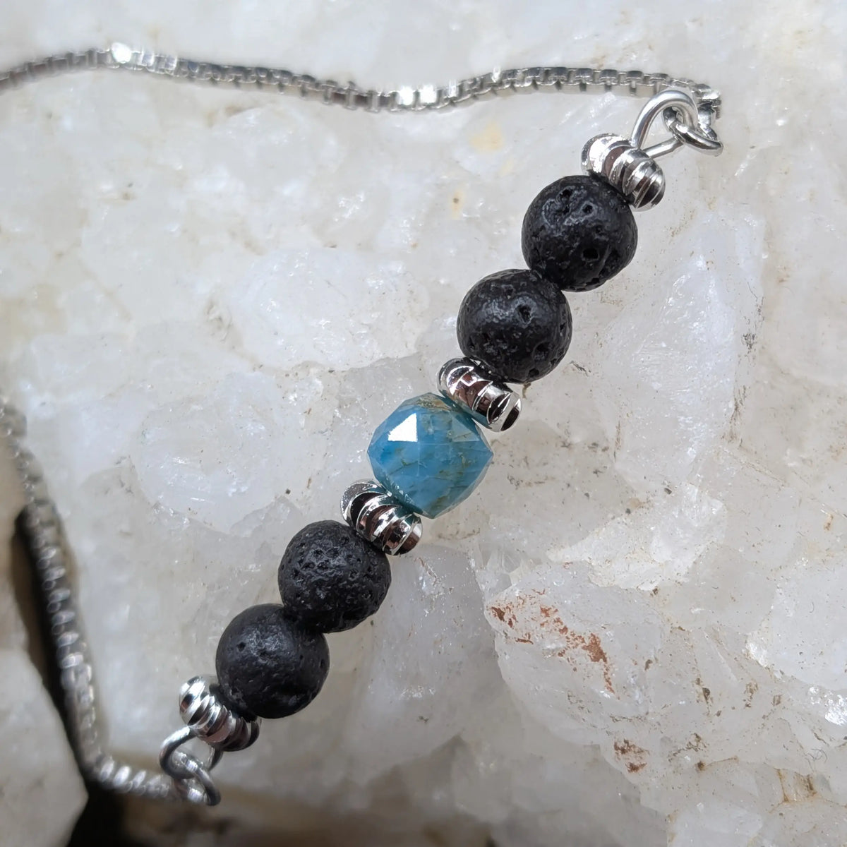 Silver Lava and Gemstone Bracelets