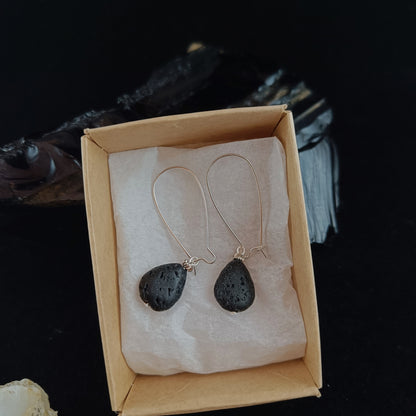 Lava Rock Teardrop Kidney Hook Earrings