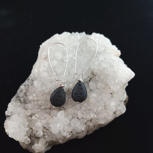 Lava Rock Teardrop Kidney Hook Earrings