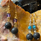Gemstone Cube and Lava Earrings - Golden and Silver