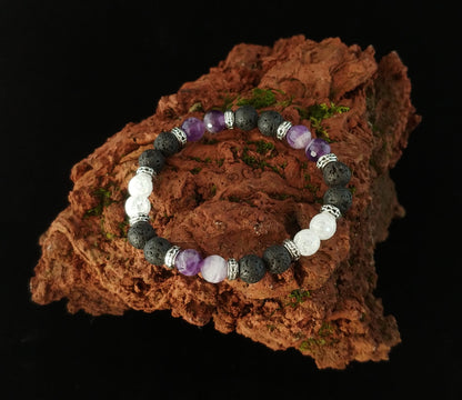 Amethyst Stone and Crystal Ice Beads Bracelet