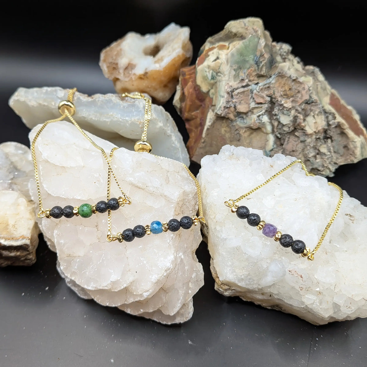 Golden Lava and Gemstone Bracelets