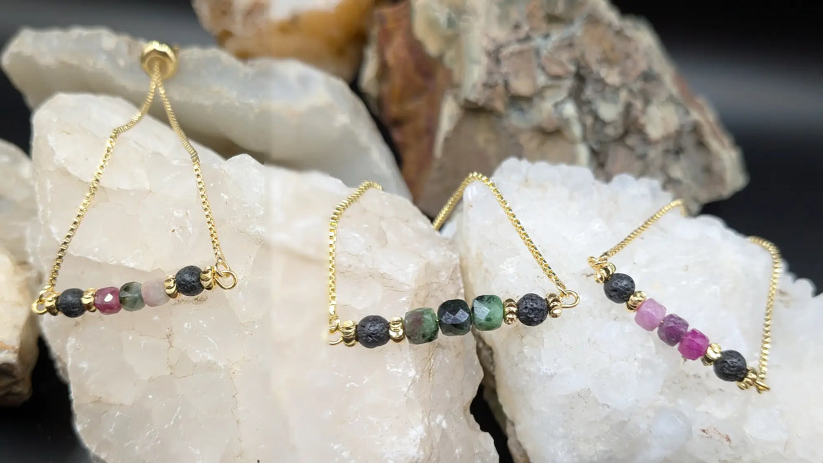 Golden Lava and Gemstone Bracelets - Assorted Gemstones