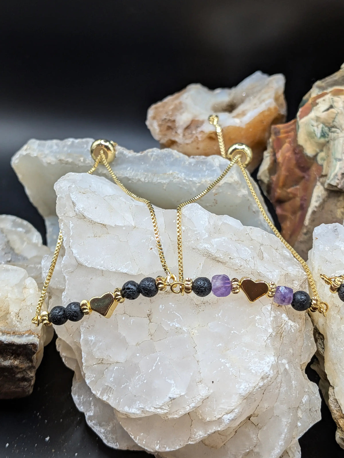 Golden Lava and Gemstone Bracelets - Heart Center Piece