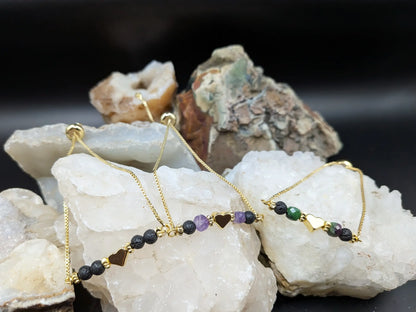 Golden Lava and Gemstone Bracelets - Heart Center Piece
