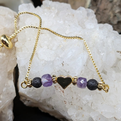 Golden Lava and Gemstone Bracelets - Heart Center Piece
