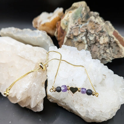 Golden Lava and Gemstone Bracelets - Heart Center Piece