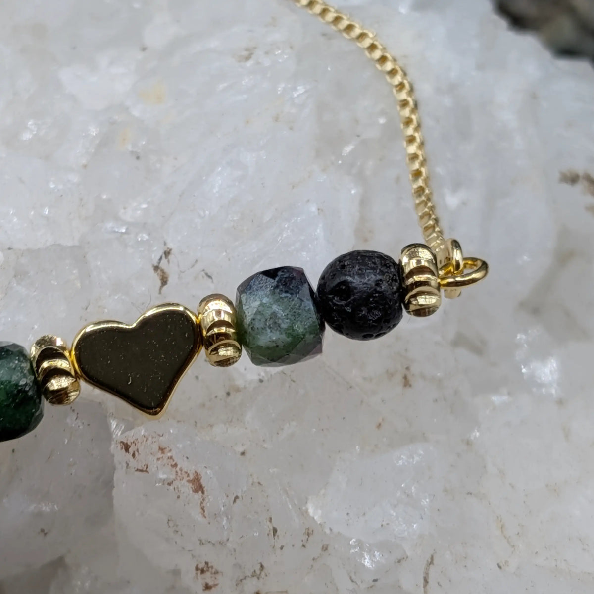 Golden Lava and Gemstone Bracelets - Heart Center Piece