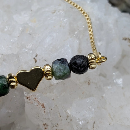 Golden Lava and Gemstone Bracelets - Heart Center Piece