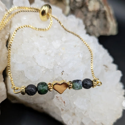 Golden Lava and Gemstone Bracelets - Heart Center Piece