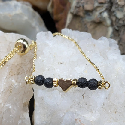 Golden Lava and Gemstone Bracelets - Heart Center Piece