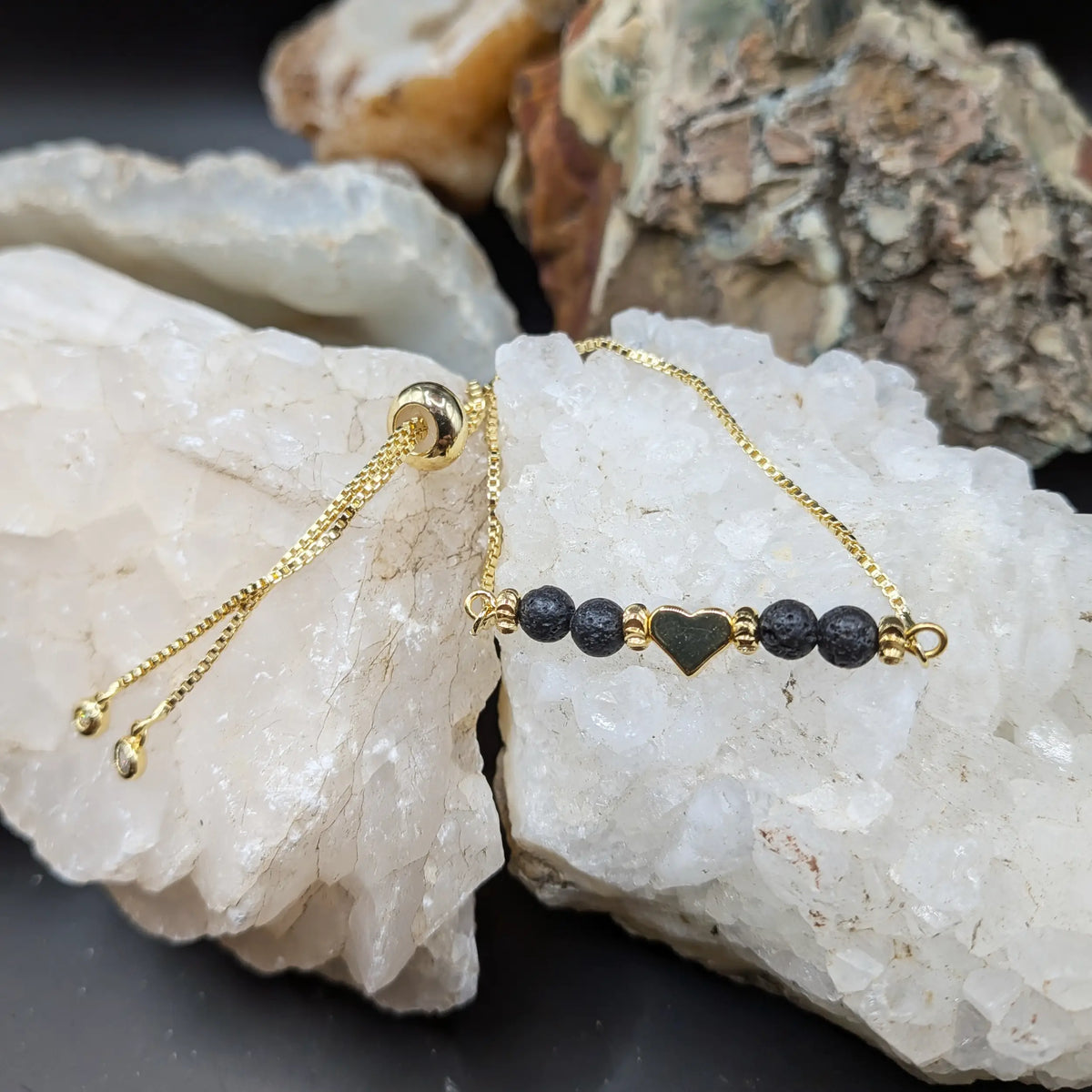 Golden Lava and Gemstone Bracelets - Heart Center Piece