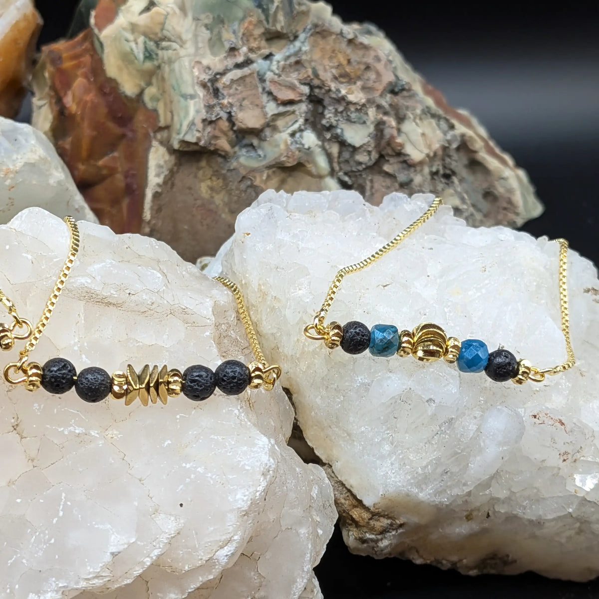Golden Lava and Gemstone Bracelets - Center Spacers
