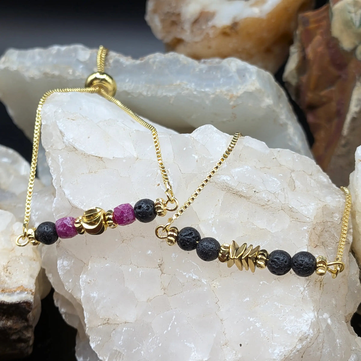 Golden Lava and Gemstone Bracelets - Center Spacers