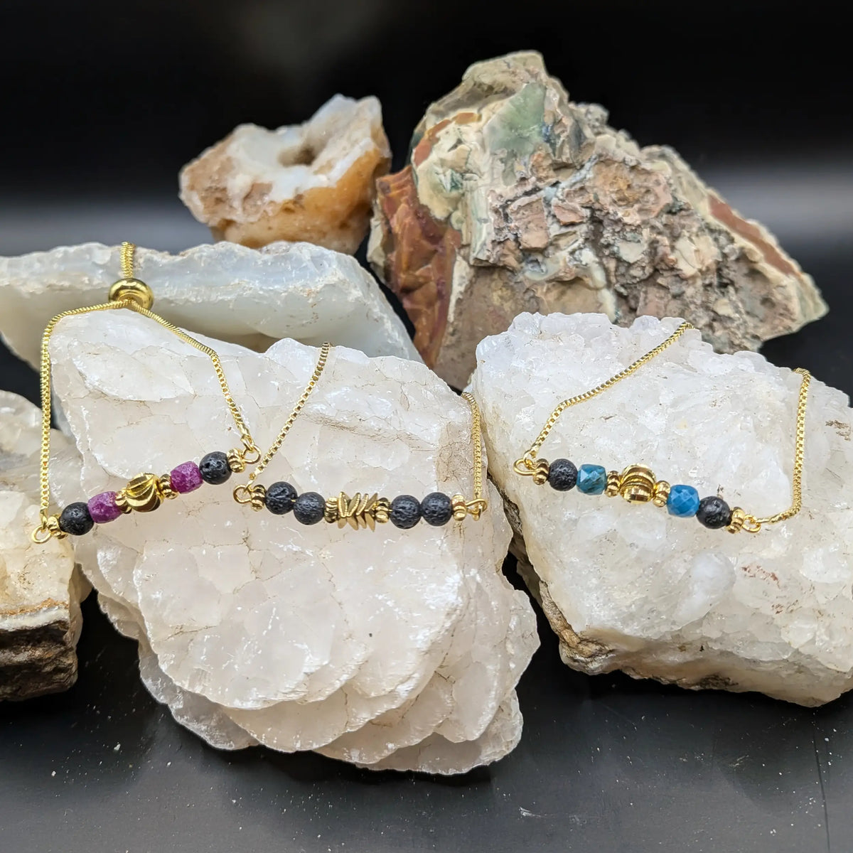 Golden Lava and Gemstone Bracelets - Center Spacers