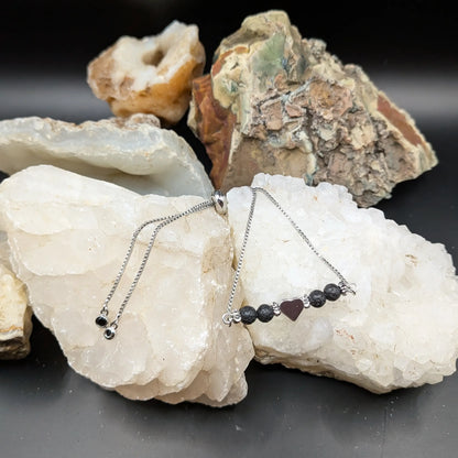 Silver Lava and Gemstone Bracelets - Heart Center Piece
