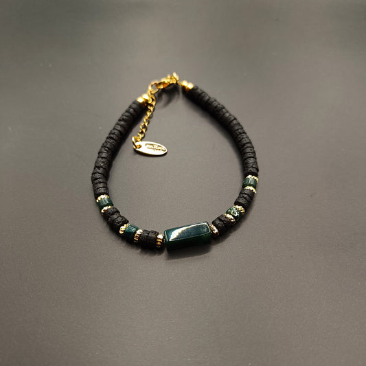 Malachite Stone Bracelet with Thin cut lava stones